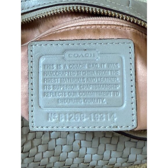 Coach Gray Woven Leather Shoulder Bag B1269-19314 Silver Hardware & Pink Satin - Picture 5 of 7